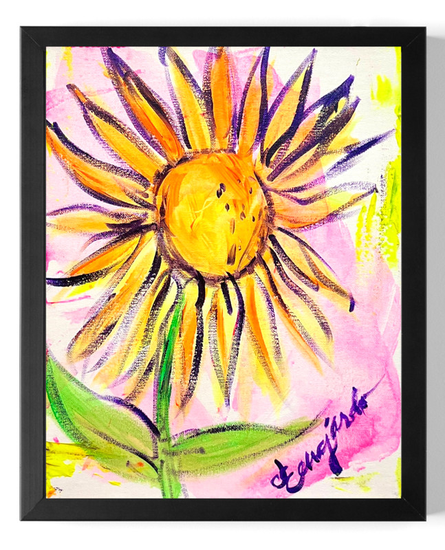 Guajardo Art: Bright Sunflower 14X11 Canvas Signed Whimsical Art