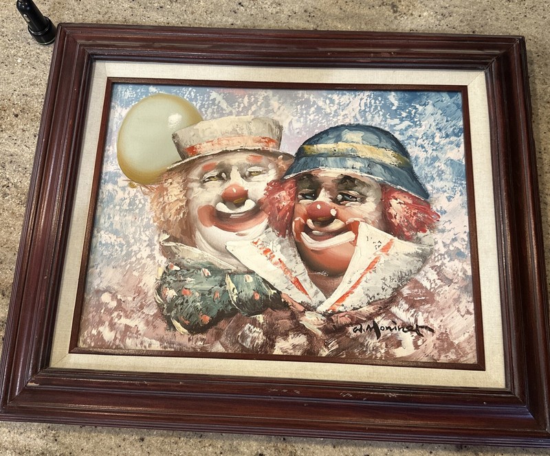 William Moninet 1937-‘99 American Artist Oil Canvas Clown Painting Approx 11×17