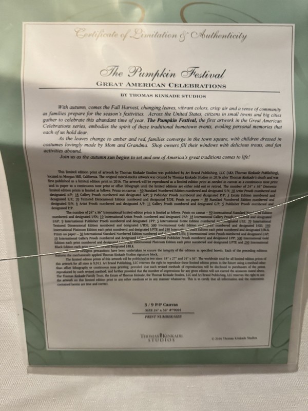 Thomas Kinkade The Pumpkin Festival Publisher Proof Painting gallery