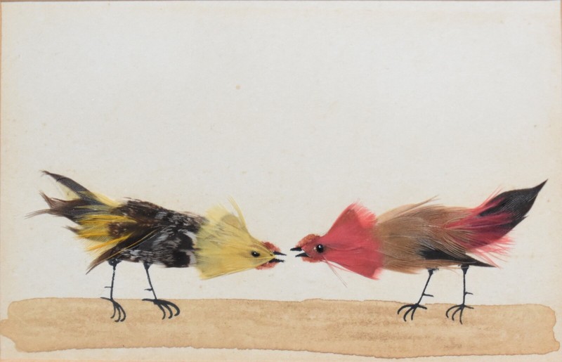 Original Miniature Watercolor & Feather Triptych-Birds- The Drawing Room Gallery