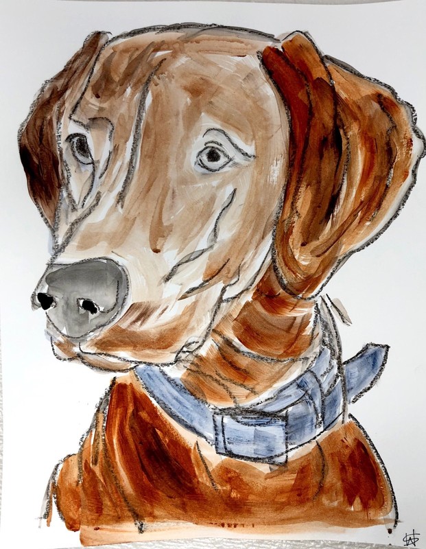 Family dog modern wall art expressionist painting 14X11 Gallery Paper original gallery