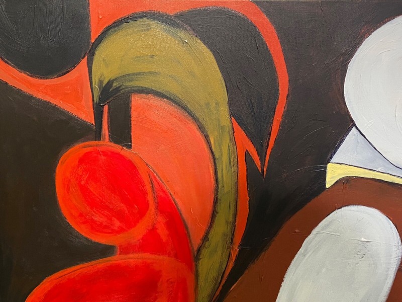 #6821 Acrylic on Canvas Abstract Signed YJR 48" H "L'enceinte et les oiseaux " gallery