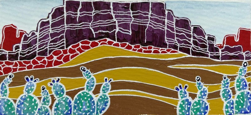 Contemporary Modern Desert Landscape Painting, Cactus Mesa Mountains Nature