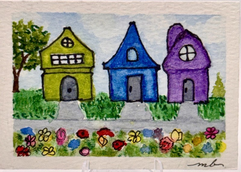 ACEO Original Americana Folk Art Houses Neighborhood by Mary Barton KBug.A