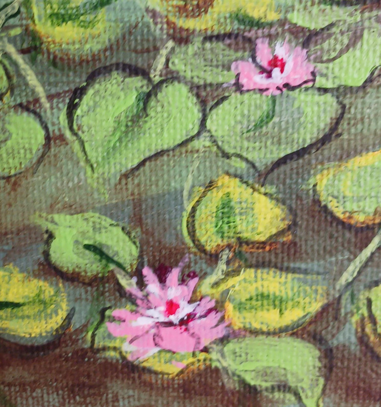 Vintage Oil Painting Waterlily pond statue and garden gate canvas signed framed gallery