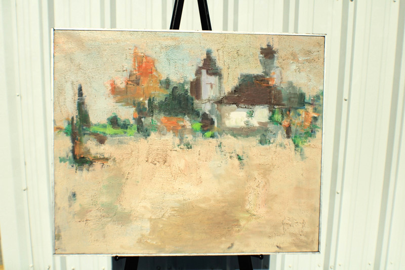 Mid Century MCM Abstract Landscape Oil Painting Signed Goldheim 1904-2002