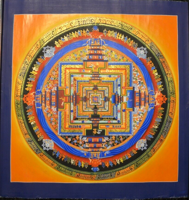 24k Gold hand painted Kalachakra Mandala Thangka Painting 18.5″ x 18.5″.