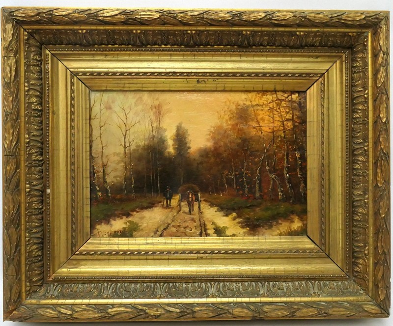 Oil painting «horse carriage» after Louis Apol oil on wood 33.5 x 23.5 cm