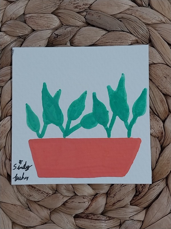 3×3 Inch Acrylic Painting On Watercolor Paper House Plant Green M1