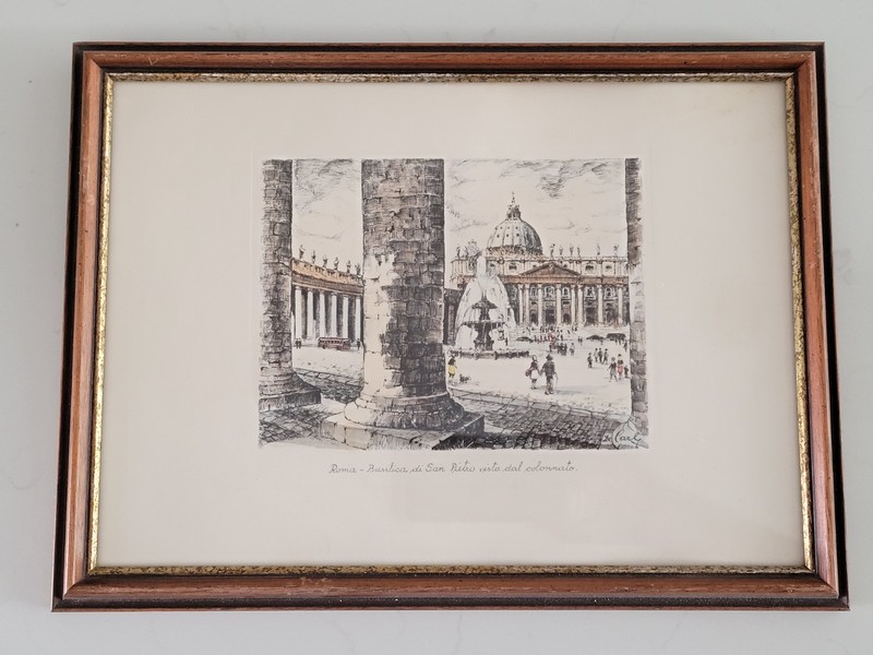 De Carly Signed Framed Watercolor Roma Basilica di San Pietro 15″ x 11″ Vintage