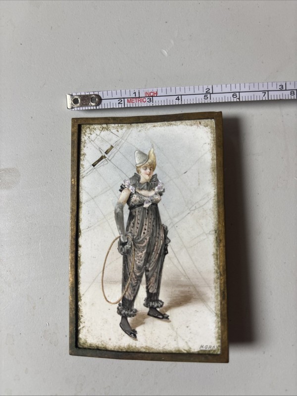 Antique French H. Gray Hand Painted Plaque Circus Pierrot Lady Performer Signed gallery