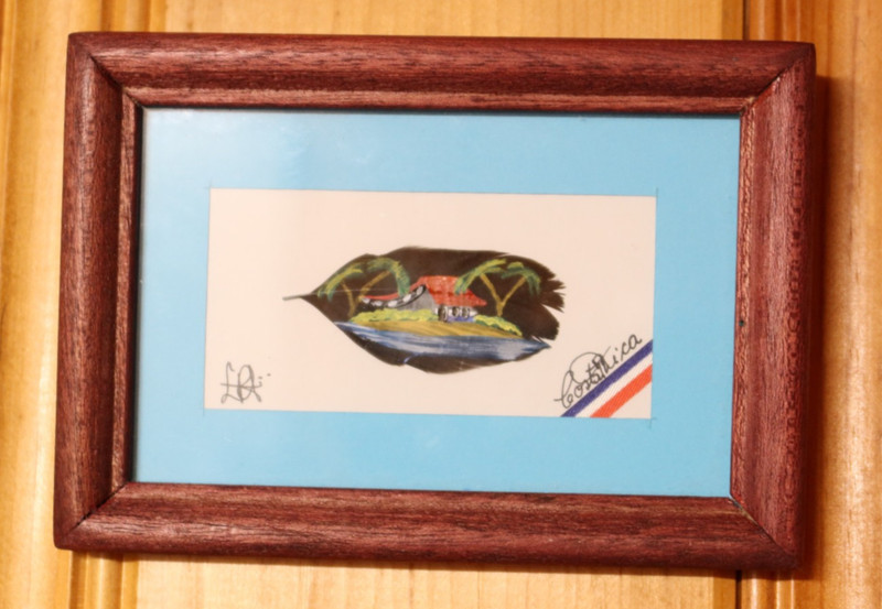 Original Signed Costa Rica Feather Painting Framed Tropical Folk Art Wall Decor