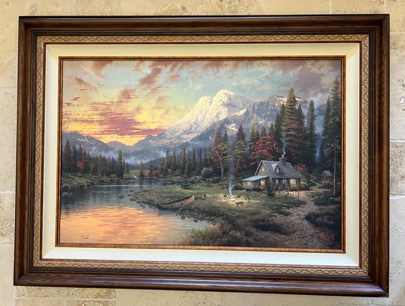 THOMAS KINKADE – EVENING MAJESTY – 28″ X 42″ S/N HE CANVAS w/COA