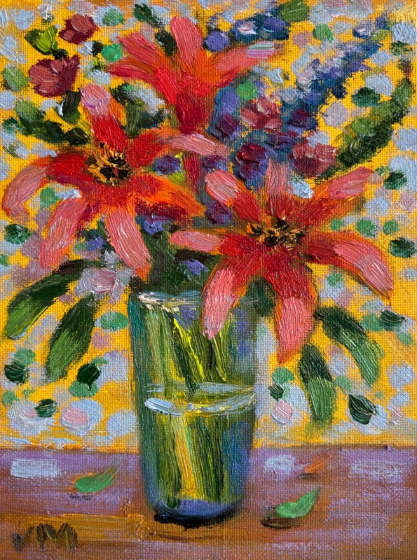 Abstract Flowers Original Oil Painting Floral Impressionist Bouquet Signed Art