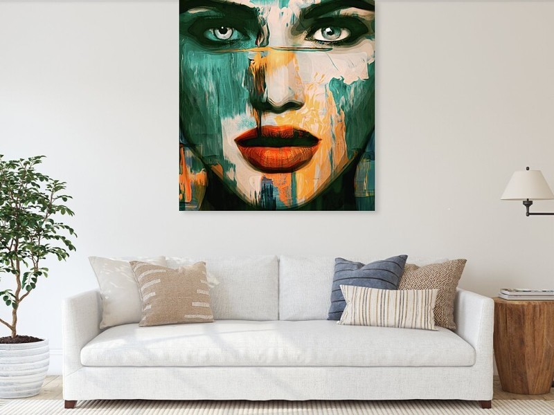 Just Face Series Woman Portrait 897 Green XXL Canvas Pictures 130x150cm Pop Art gallery