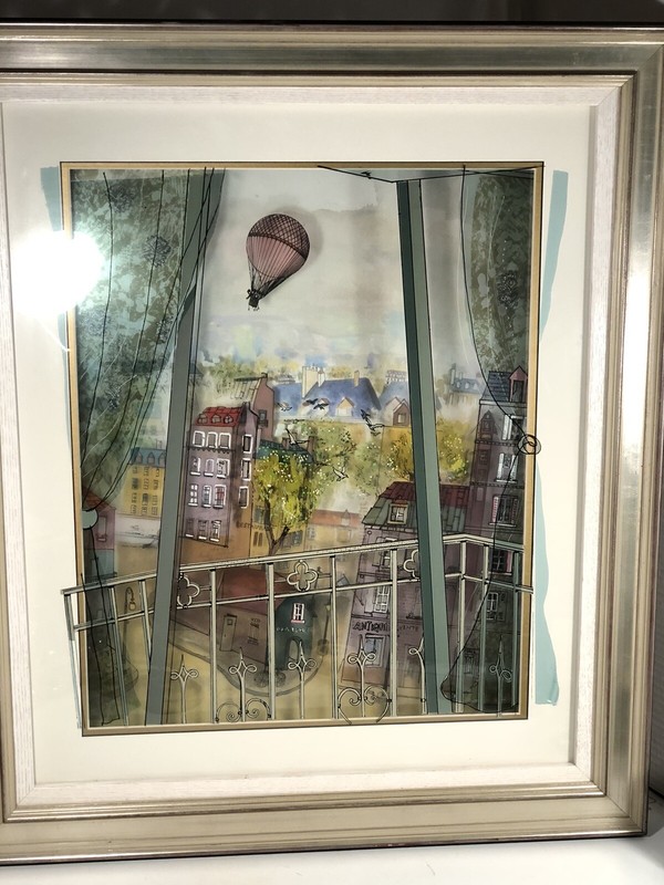 Jean-Pierre Weill Framed Art Vitreograph Display – Balloon Over Paris