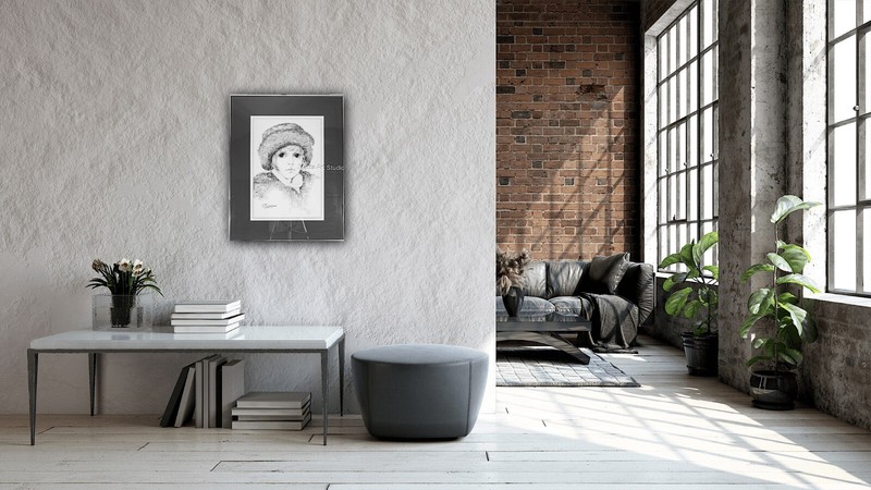 Julka, Original portrait, Pen and Ink, 28 x 22 in with frame, Marta Brestovansky gallery