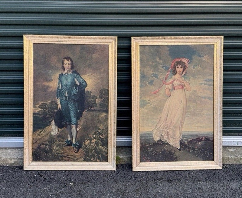 Set of 2 Framed Paintings («The Blue Boy» and «Pinkie» 38×26 -1960’s Gold Frame