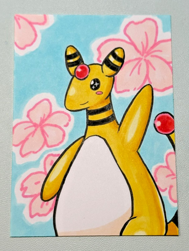 ACEO Original Pokemon Fanart «Waving Ampharos», Mini Art 2.5 x 3.5 Inches Anime