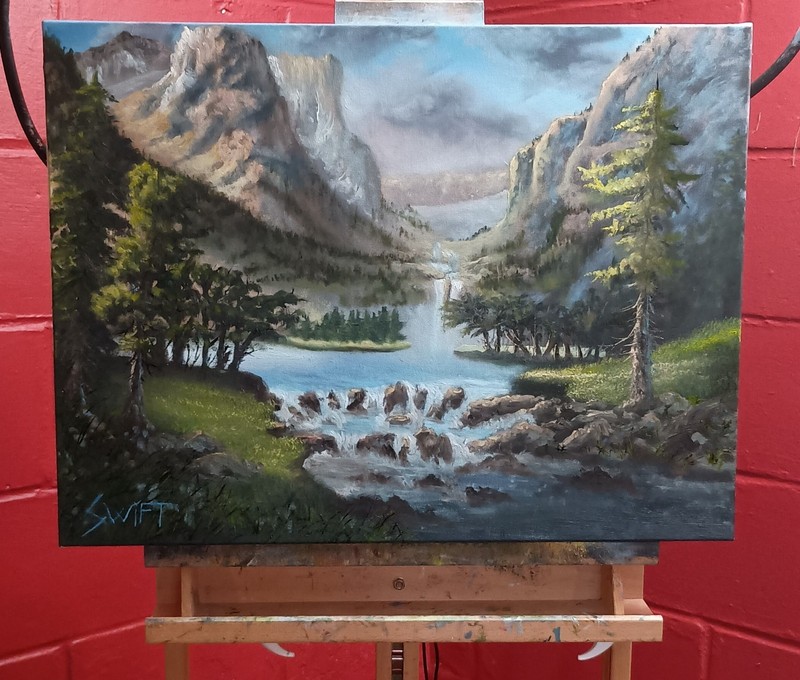 Swift Realism Oil Painting Canvas Handmade Mountain River Waterfall Nature Medi…