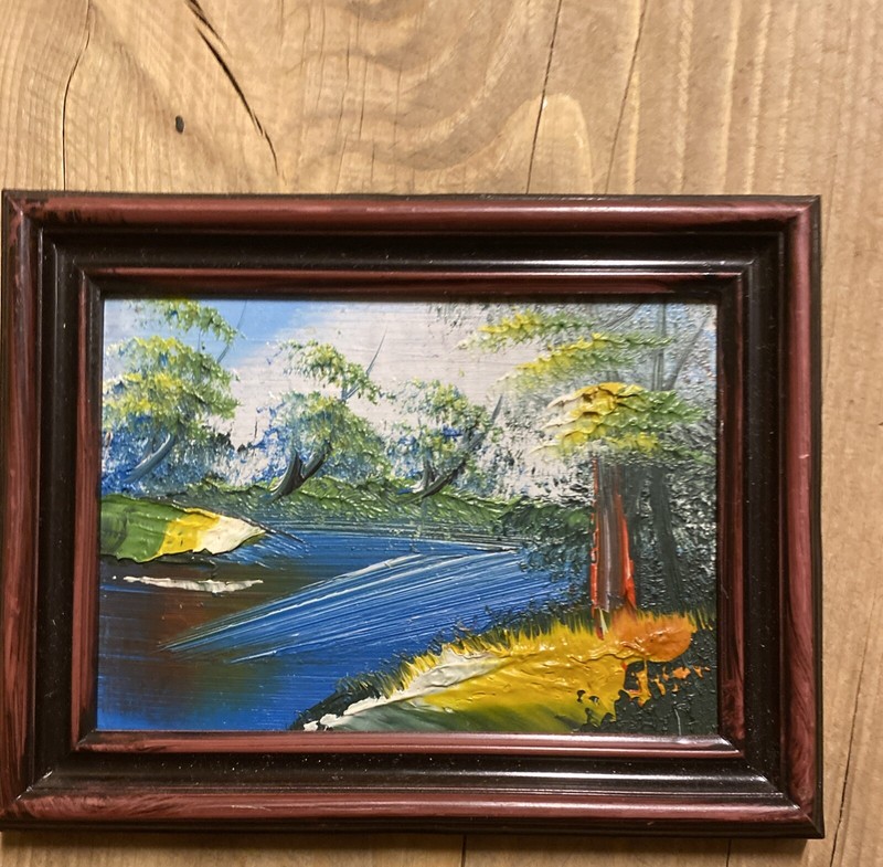 Painting Mini Oil Painting 5 1/2 X 4 1/2”Landscape Running Brook Trees gallery