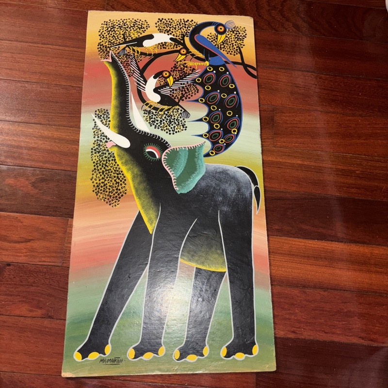 African Art Tinga Tinga Wildlife Painting Elephant 24 X 12 Elephant Birds Martin gallery