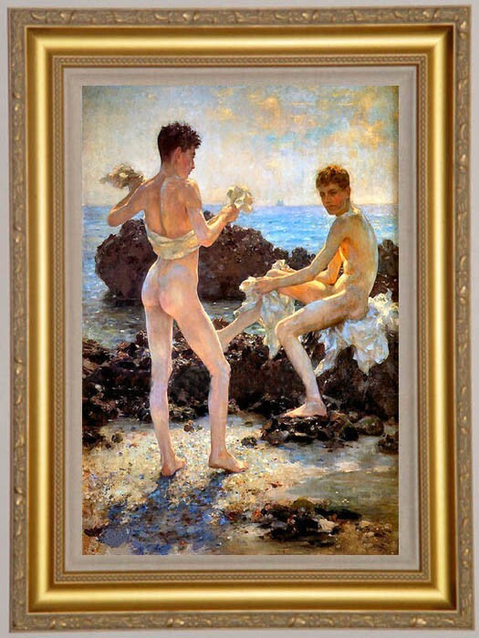 Handmade Old Master-Art Antique Oil Painting Male nude on canvas 24″x36″