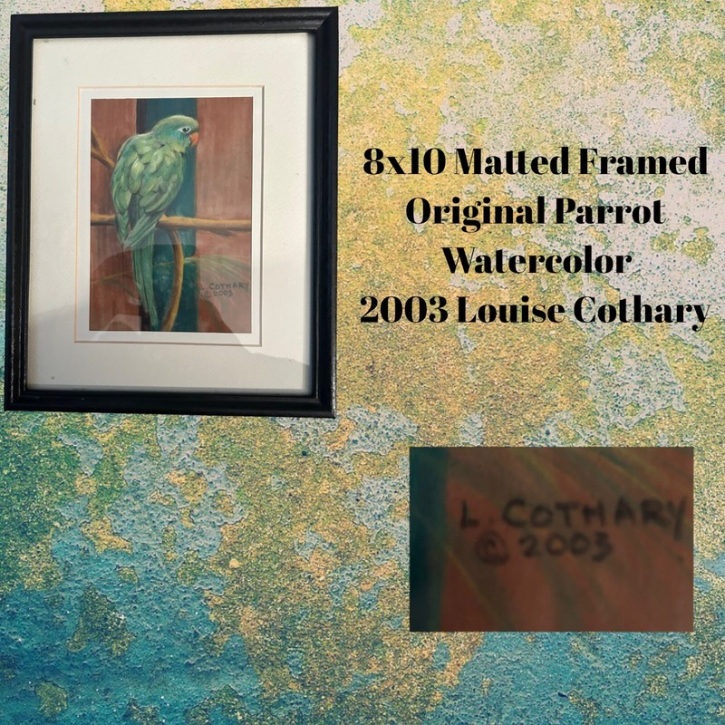 8×10 Framed Matted Parrot Watercolor Signed Original 2003 Louise Cothary