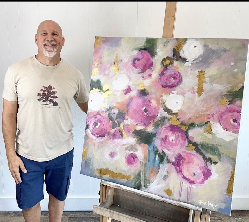 Original Acrylic Abstract Painting Flowers Art Canvas Alabama Artist Pinks OOAK