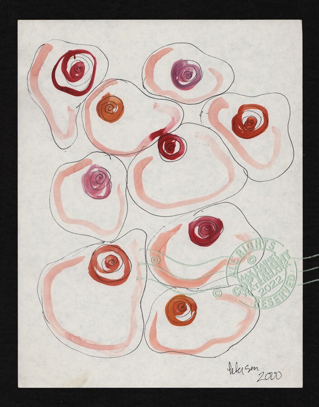 C Peterson 2000 Abstract Boobie Flowers * Whimsical Watercolor Painting * Signed