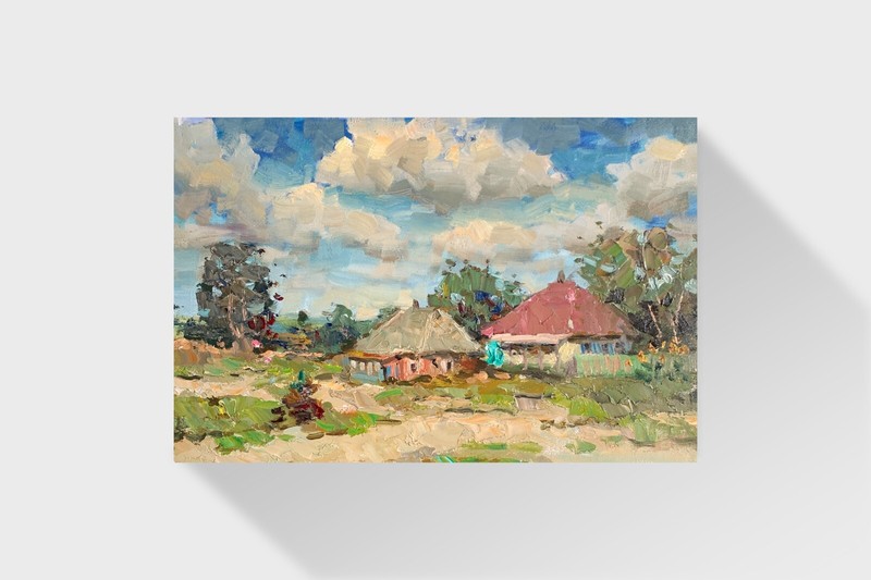 Oil painting Big family Ukrainian painter Canvas Unframed original landscape