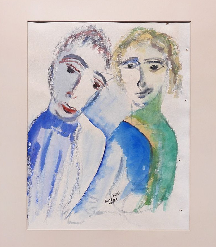 Henry Miller Man and Woman 1967 Signed Original Watercolor Two Figures Framed