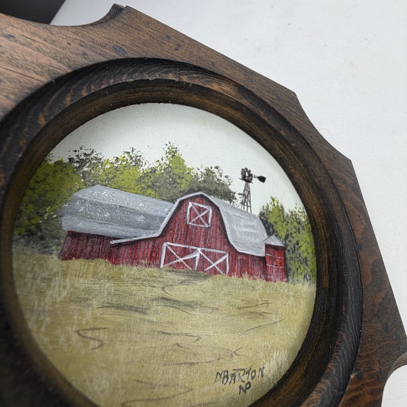 VTG N. Barton Signed Ted Barn Landscape Painting Rustic Farmhouse Art Framed gallery