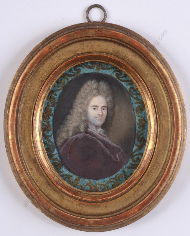 «Portrait of a wigged aristocrat», French miniature on vellum, ca. 1720