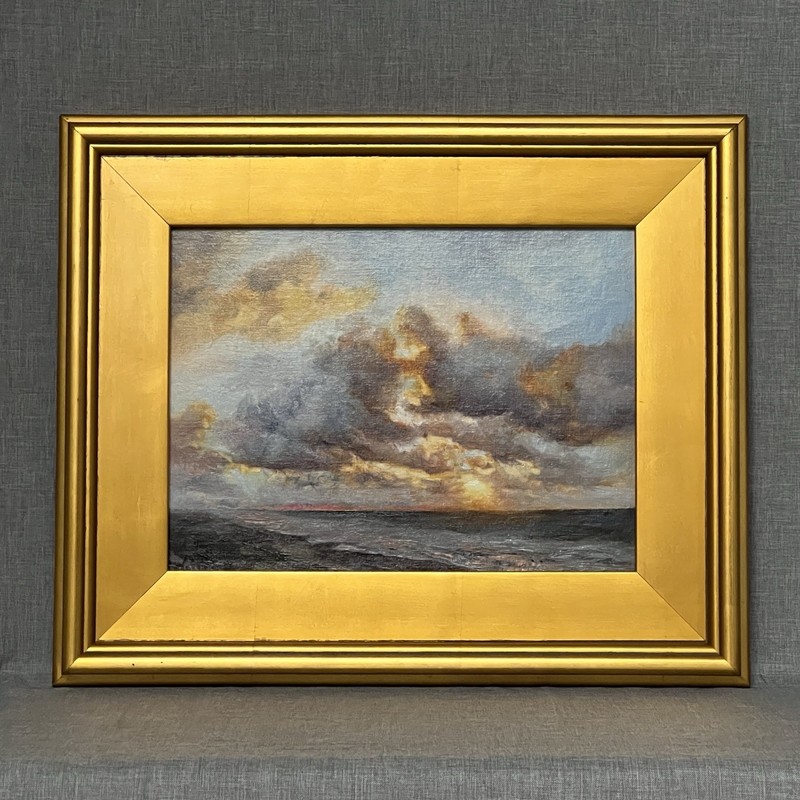 Delander Art, Original, “Gold in the Clouds” Sunset Oil Painting Canvas Framed gallery
