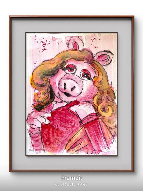 Original Miss Piggy 1 Painting By Alannah Dyer- Acrylic 9×12 in. Muppets Pink