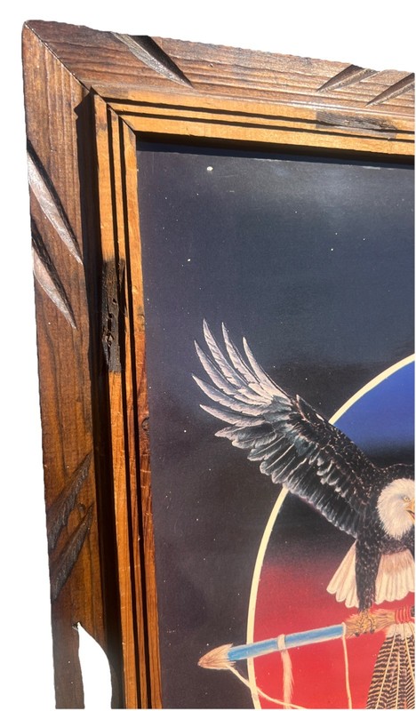 Vintage Native American Chef Canvas Painting Eagle Headdress Wood Frame ￼ gallery