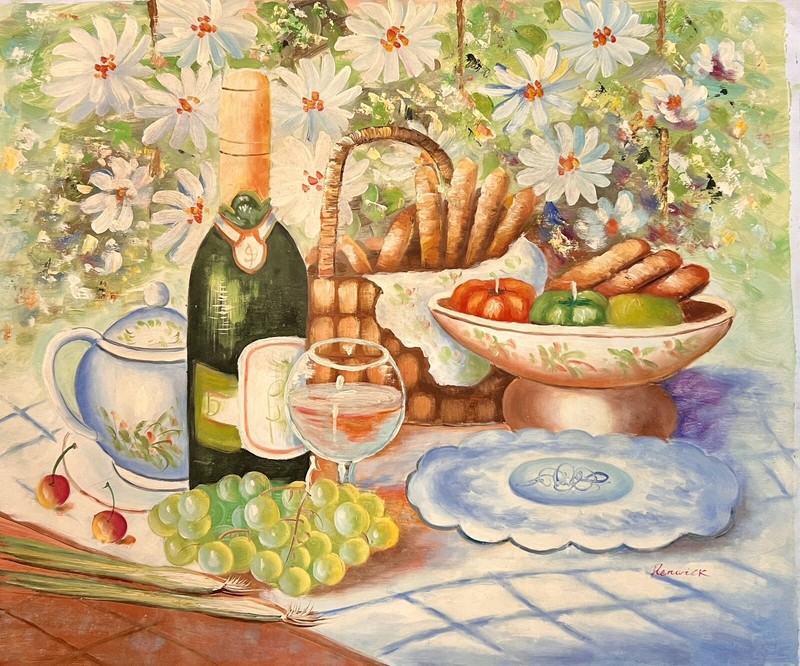 Artistic Impressions Canvas Oil Painting by Renwick Picnic Food Wine 24 X 20 gallery