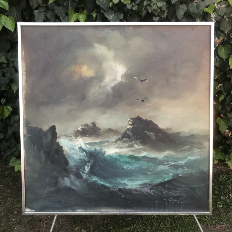 JOSE LUIS CAMPUZANO Original 1950s HUGE SEASCAPE MODERN IMPRESSIONIST Oil Canvas