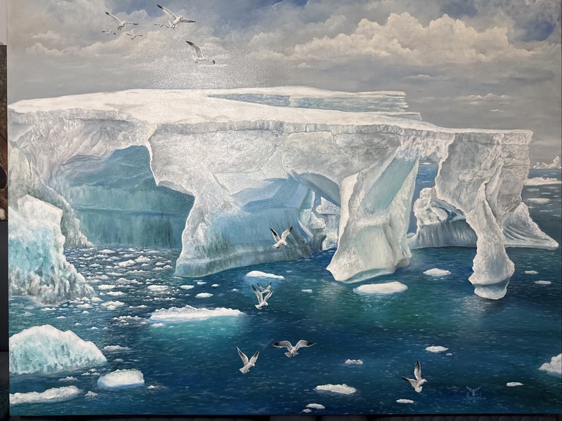 Blue And White Antarctica Glacier Iceberg Melting Ice Cube With Birds Original