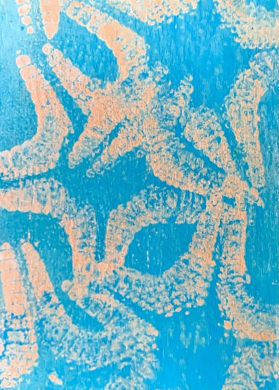 ACEO Original Painting Abstract Teal Turquoise Metallic Gold Textured Fine Art gallery