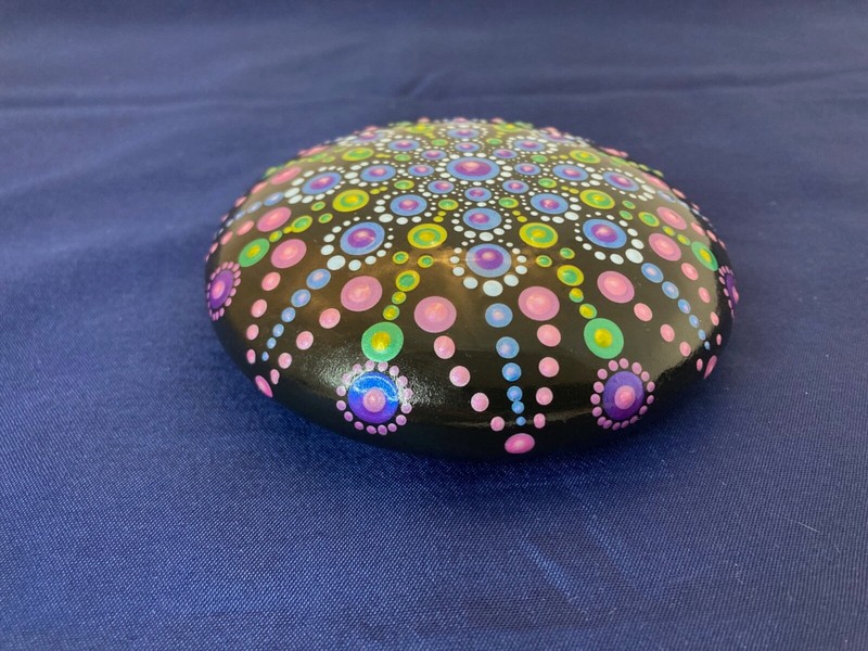 Large Mandala Dot Art Painted Rock Stone - Blue Green Pink gallery