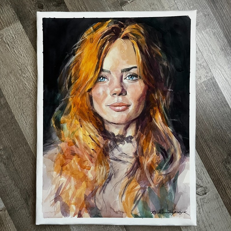 Original watercolor painting. Beautiful girl portrait artwork gallery