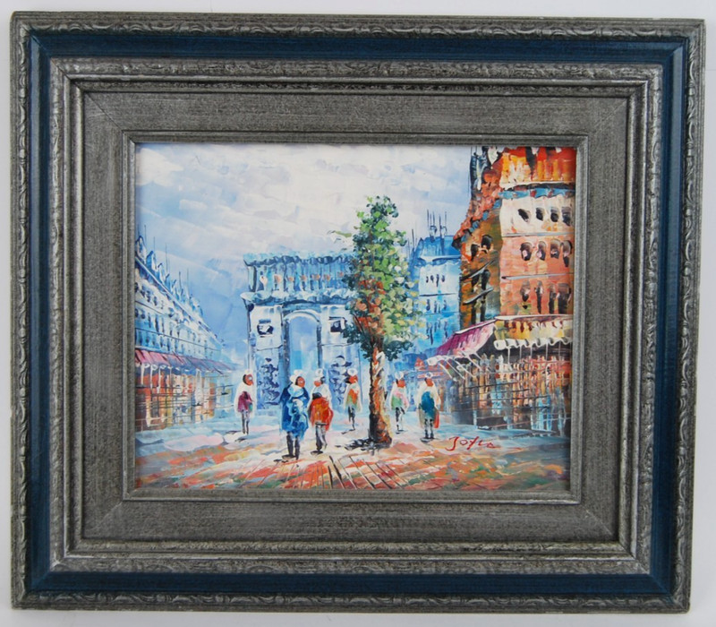 Vintage 1980's Original Signed Joyce French Paris Street Scene Oil Painting 10X8 gallery