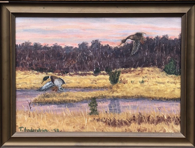 Unknown Animal Painter - Moor Landscape With Duck IN Evening Sun - 1940 gallery