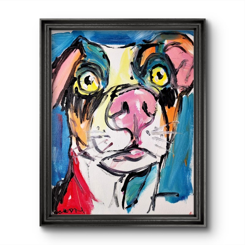 Aleph Hand Painted Animal Dog 11×14 Acrylic Painting Textured Wall Art Canvas