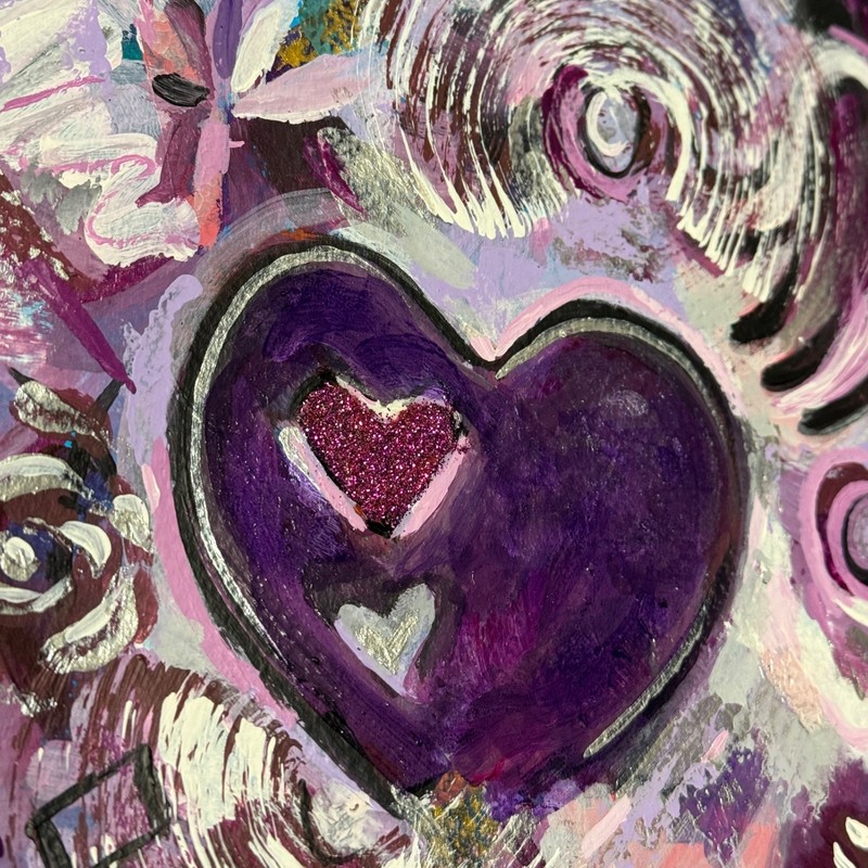 Purple Heart Wall Art Original Abstract Painting Romantic Love Decor 8x10 WP3 gallery