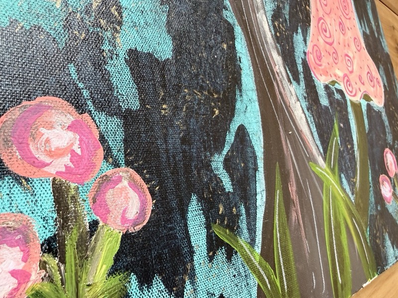 Original Mushroom Painting Canvas 24x24 Colorful Floral Nature Wall Art Acrylic gallery