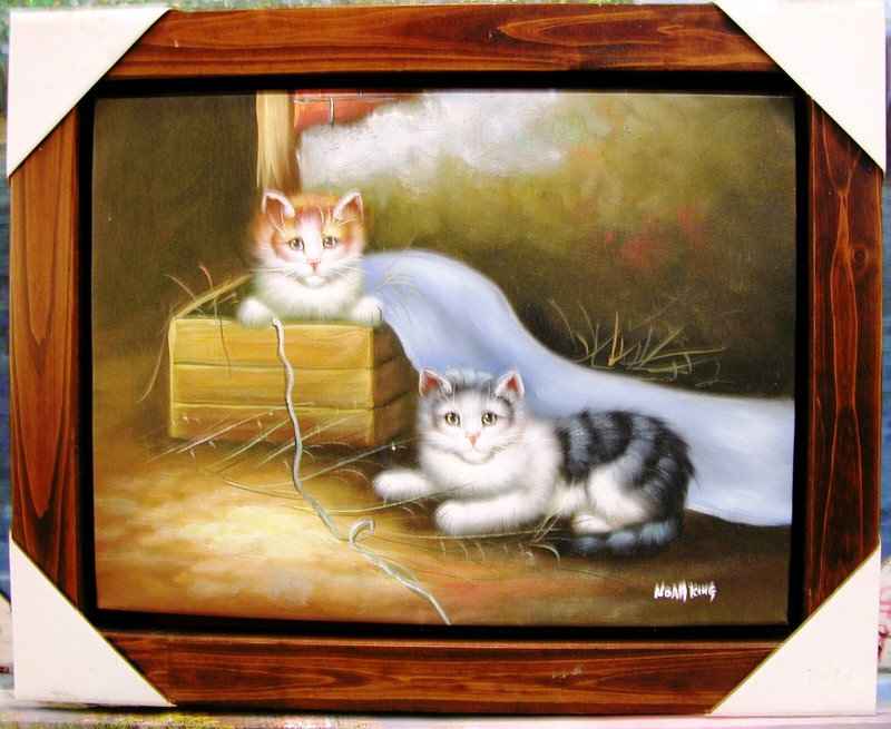CAT WOOD BOX BLANKET WATCH PLAY YARN 16″ HAND PAINTED OIL PAINTING ART GIFT 03
