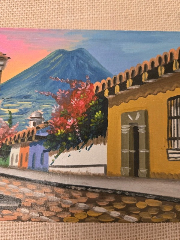 Mini Original Sunset Volcano Oil Painting on Canvas Guatemala Signed gallery
